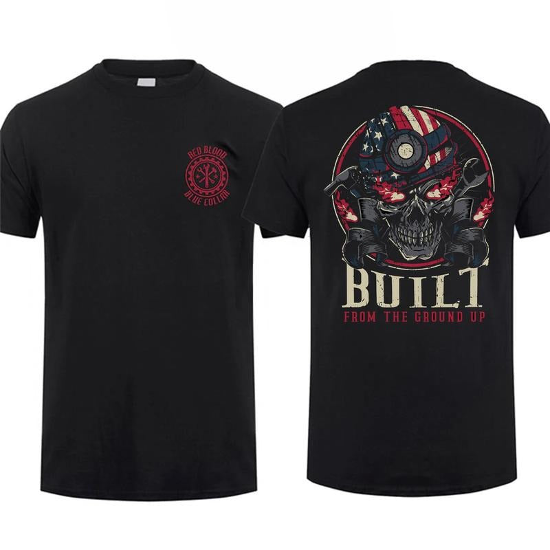Red Blood Blue Collar T-shirt - From The Ground Up Skull T-shirt