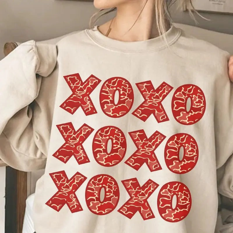 Red Camoflage Valentines Xoxo Sweater, Camo Wife, Camo Mom Shirt, Camo Hunting Valentine's Gift Hoodie, Sweatshirt