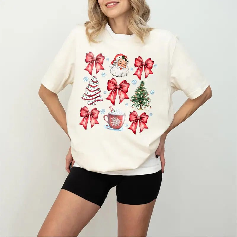 Red Coquette Christmas Sweatshirt, Cute Xmas Tshirt, Women's Holiday Tee, Retro Holiday Shirt Hoodie | HypeDripTees.com