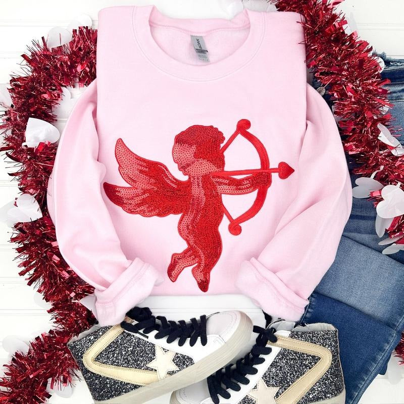 Red Cupid Sequin Patch Sweatshirt T-Shirts, Hoodie | HypeDripTees.com