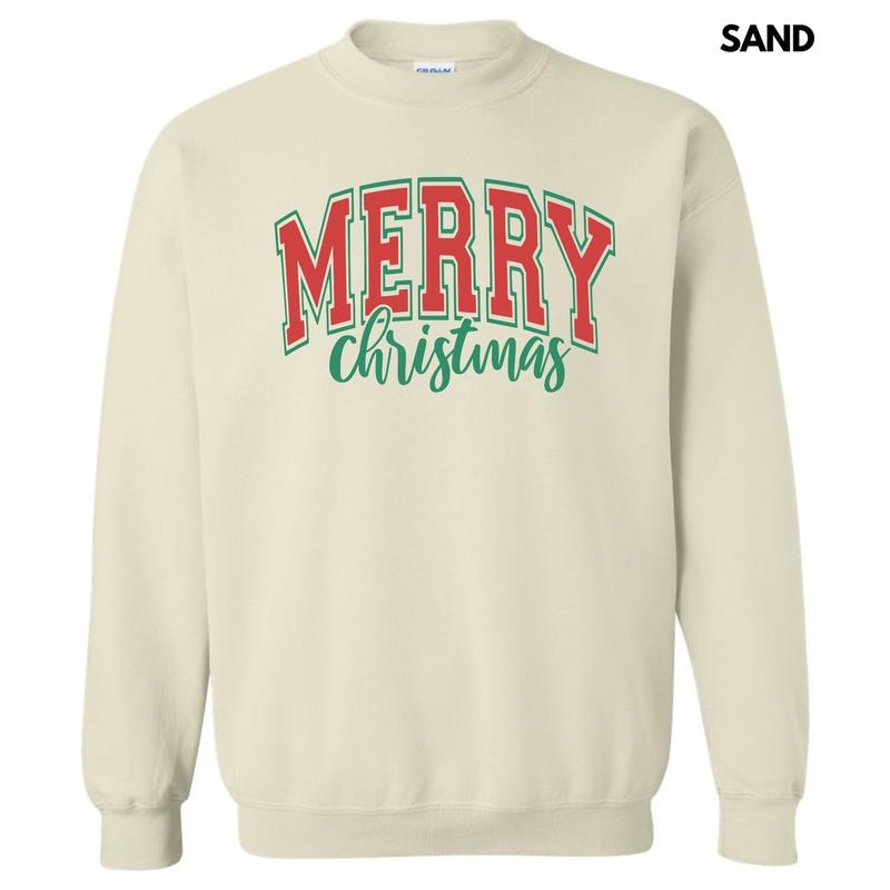 Red Cursive Varsity Merry Christmas Sweatshirt 'NLB T-Shirts, Hoodie | HypeDripTees.com