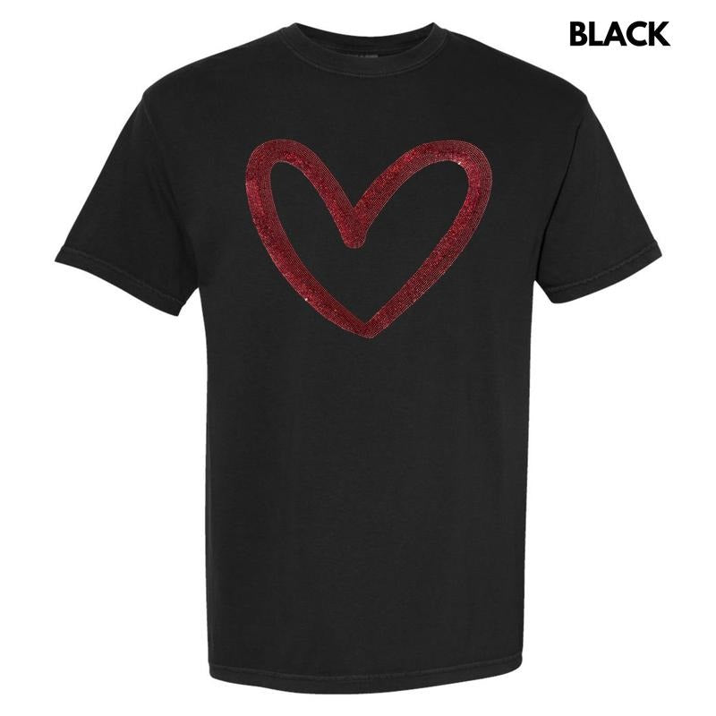 Red Cut Out Heart Sequin Patch Comfort Colors T-Shirt Hoodie, Sweatshirt | HypeDripTees.com