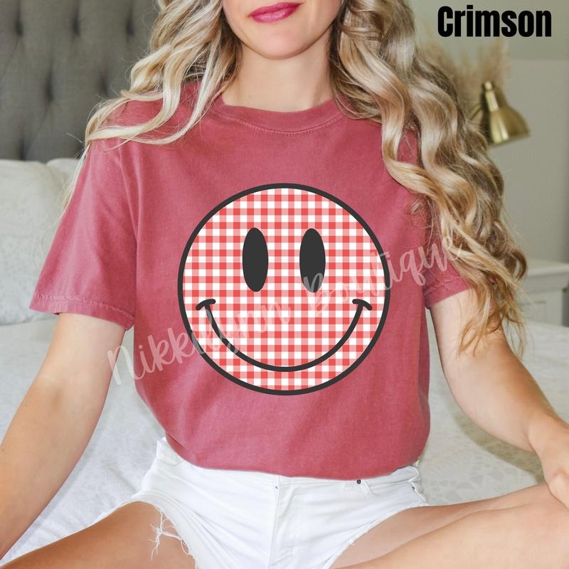 Red Gingham Happy Face Comfort Colors T-Shirt 'NLB' Hoodie, Sweatshirt | HypeDripTees.com