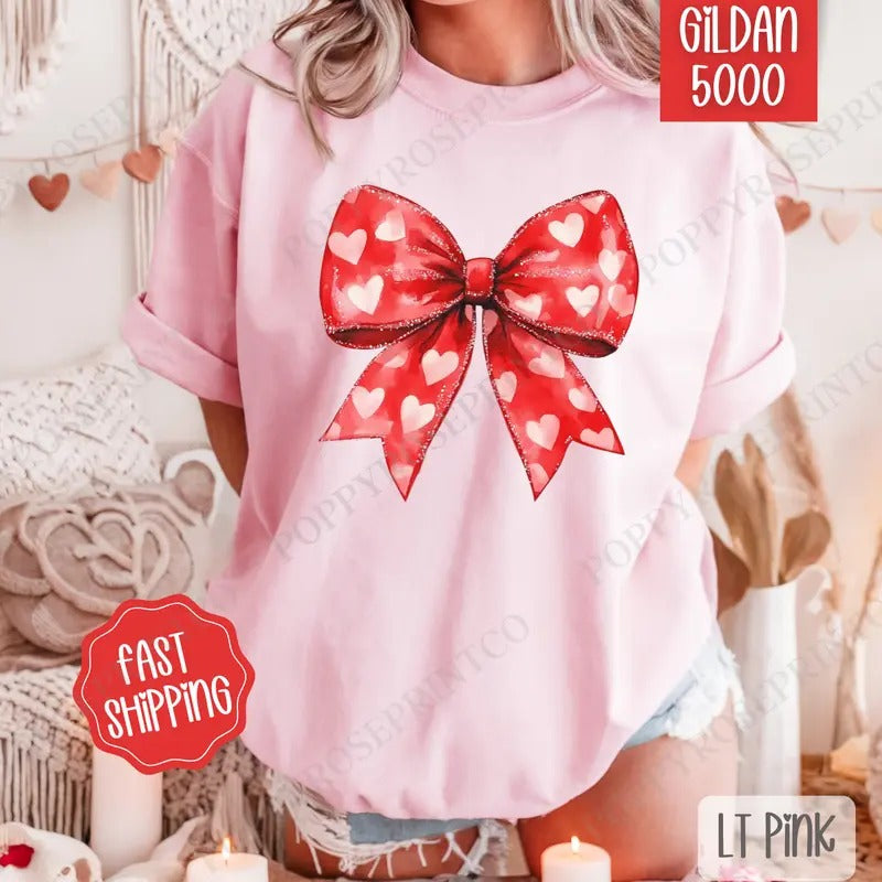 Red Heart Bow Shirt Gildan Plus Sizes T-Shirts, Hoodie, Sweatshirt