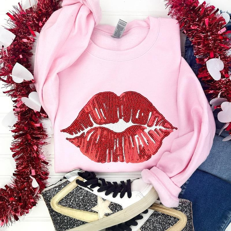 Red Lips Sequin Patch Sweatshirt T-Shirts, Hoodie | HypeDripTees.com
