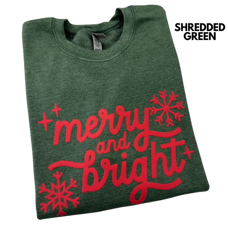 Red Merry & Bright PUFF Sweatshirt T-Shirts, Hoodie | HypeDripTees.com
