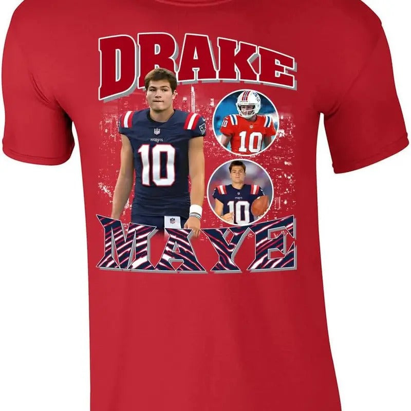 Red New England Drake Maye Bootleg Style T-Shirt Hoodie, Sweatshirt | HypeDripTees.com