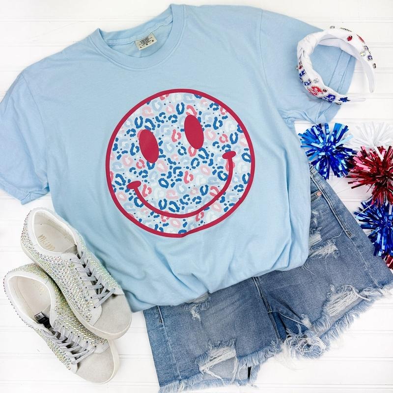 Red Patriotic Cheetah Happy Face Comfort Colors T-Shirt 'NLB' Hoodie, Sweatshirt | HypeDripTees.com