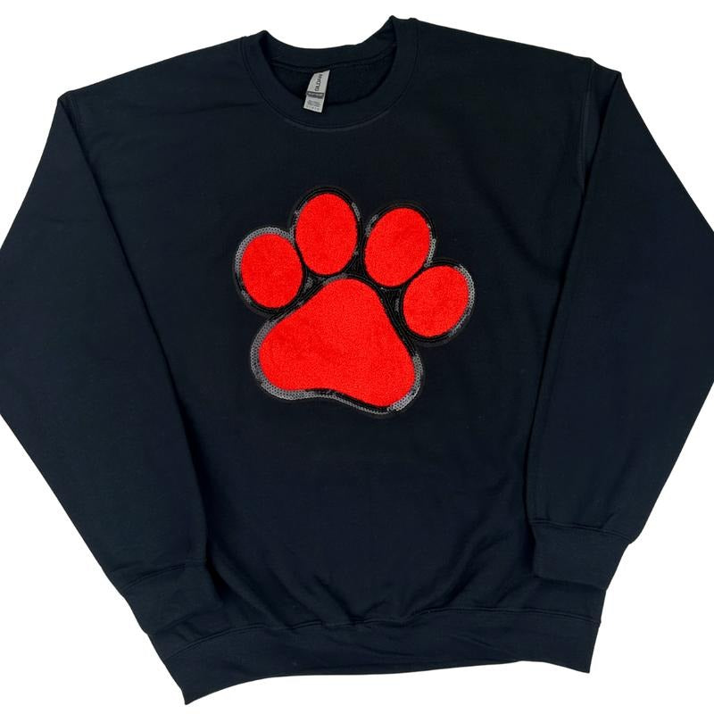 Red Paw Chenille Patch Sweatshirt -- BLACK T-Shirts, Hoodie | HypeDripTees.com