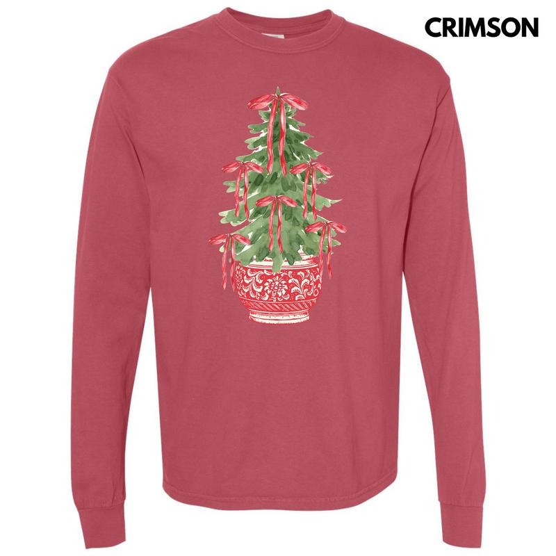 Red Potted Christmas Tree Long Sleeve Comfort Colors T-Shirt 'NLB' Hoodie, Sweatshirt | HypeDripTees.com