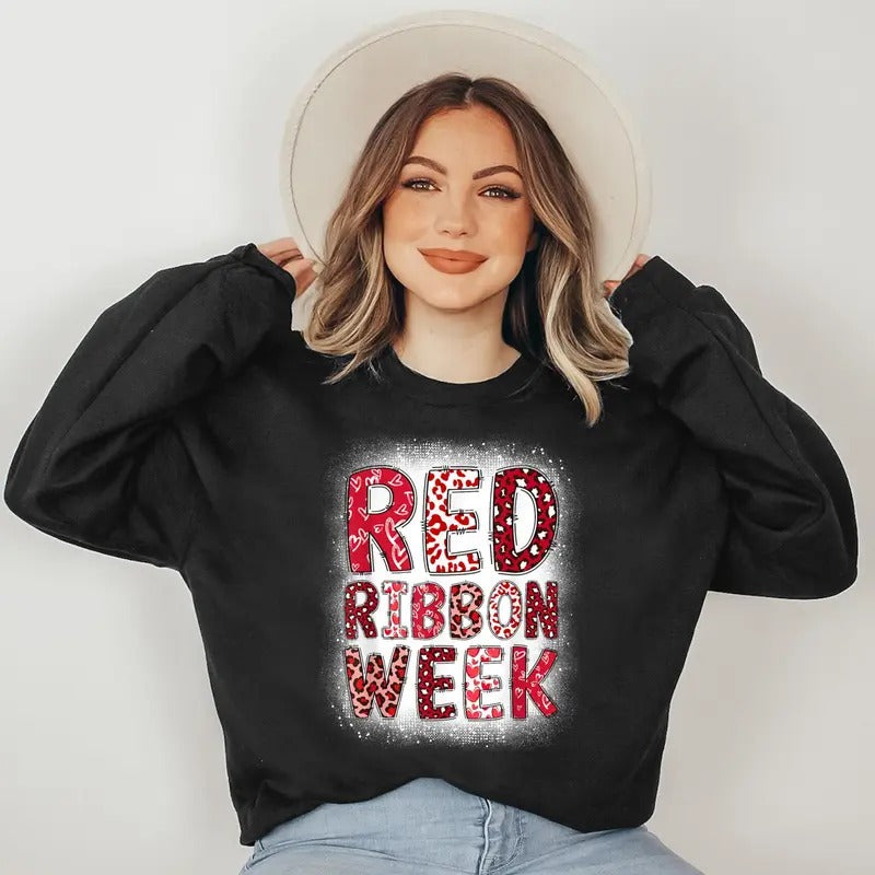Red Ribbon Week Groovy Red Ribbon Awareness For Women Men Sweatshirt T-Shirts, Hoodie | HypeDripTees.com