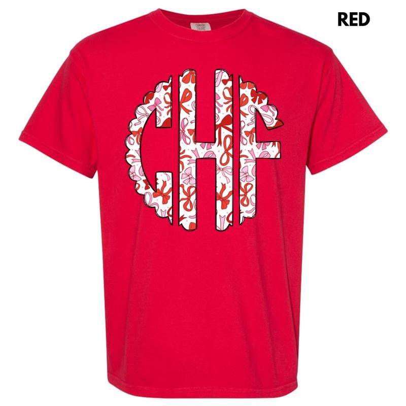 Red Ribbons Monogram Comfort Colors T-Shirt 'NLB' Hoodie, Sweatshirt | HypeDripTees.com