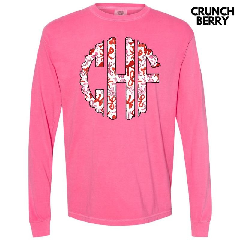 Red Ribbons Monogram Long Sleeve Comfort Colors T-Shirt 'NLB' Hoodie, Sweatshirt | HypeDripTees.com