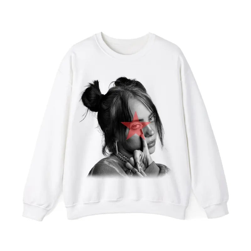 Red Star Billieee Eilishhh Sweatshirt, Graphic Sweater T-Shirts, Hoodie | HypeDripTees.com