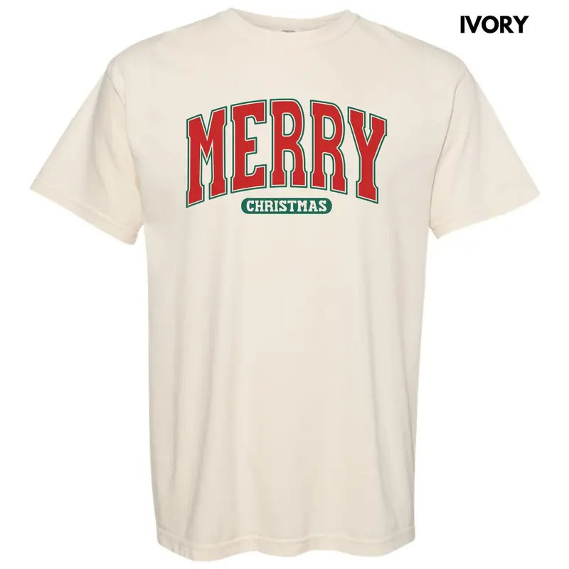 Red Varsity Merry Christmas Comfort Colors T-Shirt 'NLB' Hoodie, Sweatshirt | HypeDripTees.com