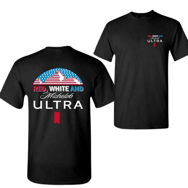 Red White & Michelob Ultra 2 Sided T-Shirt, Trendy 4th of July Shirt, Independence Day, Red White Blue, Freedom Shirt,...