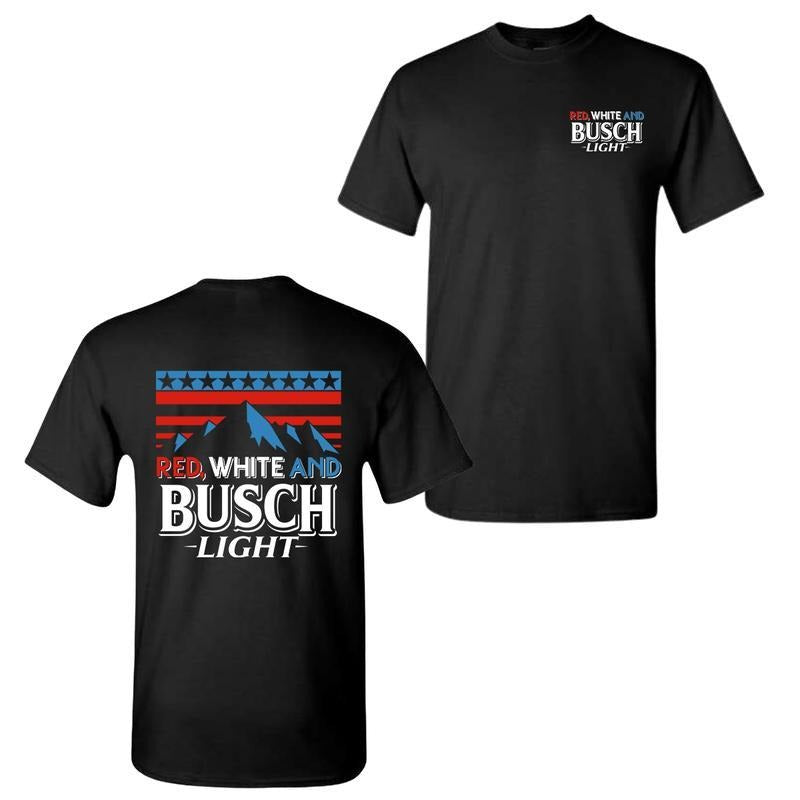 Red White And Busch Light 2-Sided T-Shirt, Unisex Casual Graphic Tee, Trendy Summer Top, Streetwear, Patriotic Style,...