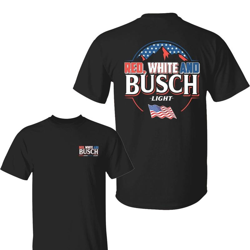 Red White And Busch Light V2 Unisex T-Shirt, USA Flag 4th Of July Independence Day, Patriotic Beer Graphic Tee, Full...