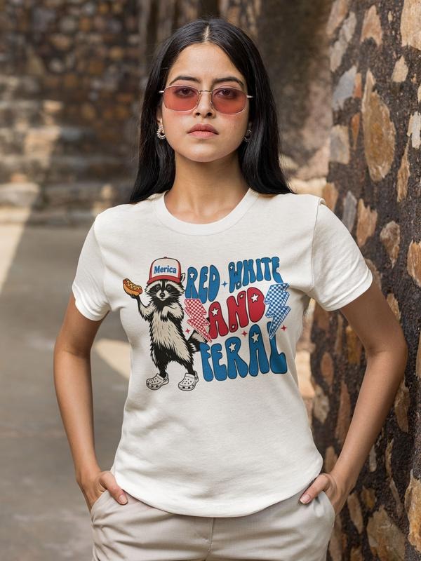 Red White And Feral T-Shirt, Funny USA, Funny Raccoon Shirt , 4th Of July, Hotdog Raccoon Shirt Hoodie, Sweatshirt