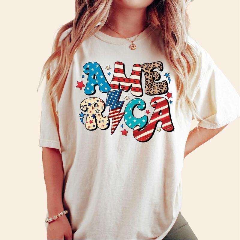 Red White and Blue America Tee, Fourth of July Shirt T-Shirt, USA shirt, Summer BBQ t-shirt, Women's 4th of July Shirt...