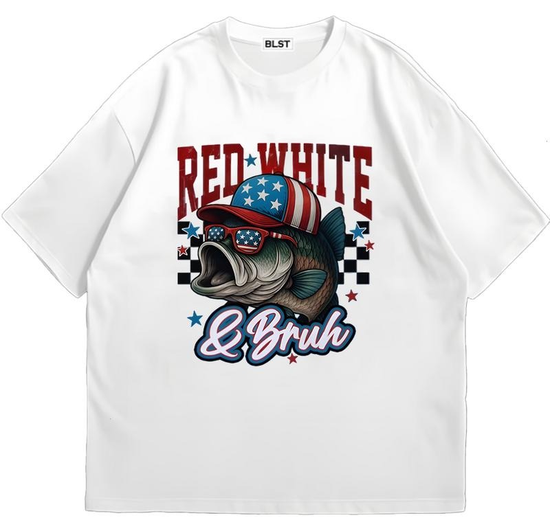 Red white & Bruh 4th July Fishing Bass Fishing T-Shirt Retro 90s Vintage Hoodie, Sweatshirt | HypeDripTees.com
