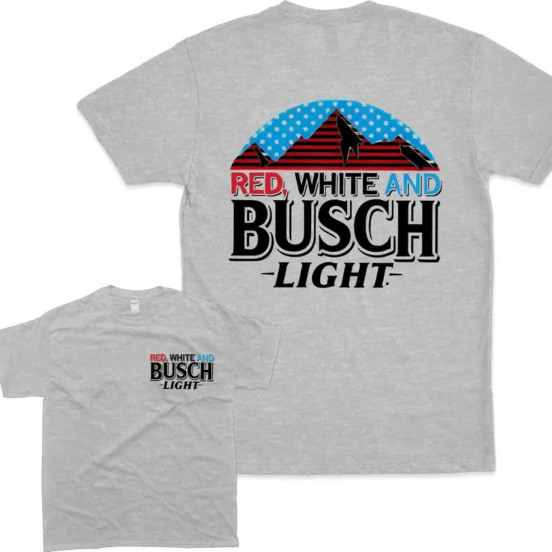 Red, White And Busch Light 2 Sided Tshirt, Busch Light Tshirt Full Color For Men And Women Tshirt, Busch Light Beer...