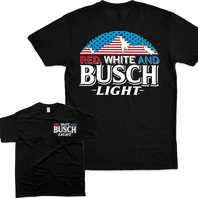 Red, White And Busch Light 2 Sided Tshirt, Busch Light Tshirt Full Color For Men And Women Tshirt, Busch Light Beer...