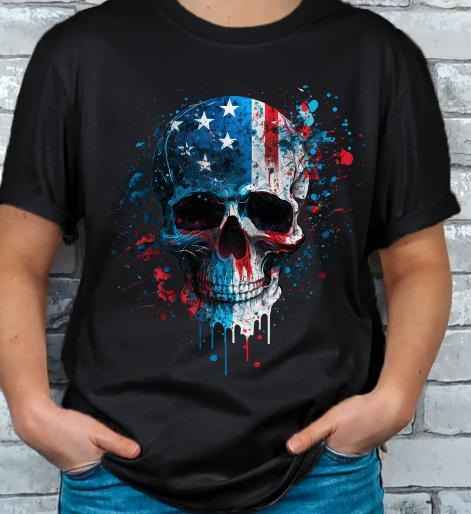 Red, White and Blue American Flag Skull T-shirt graphic tee Menswear Top Hoodie, Sweatshirt | HypeDripTees.com