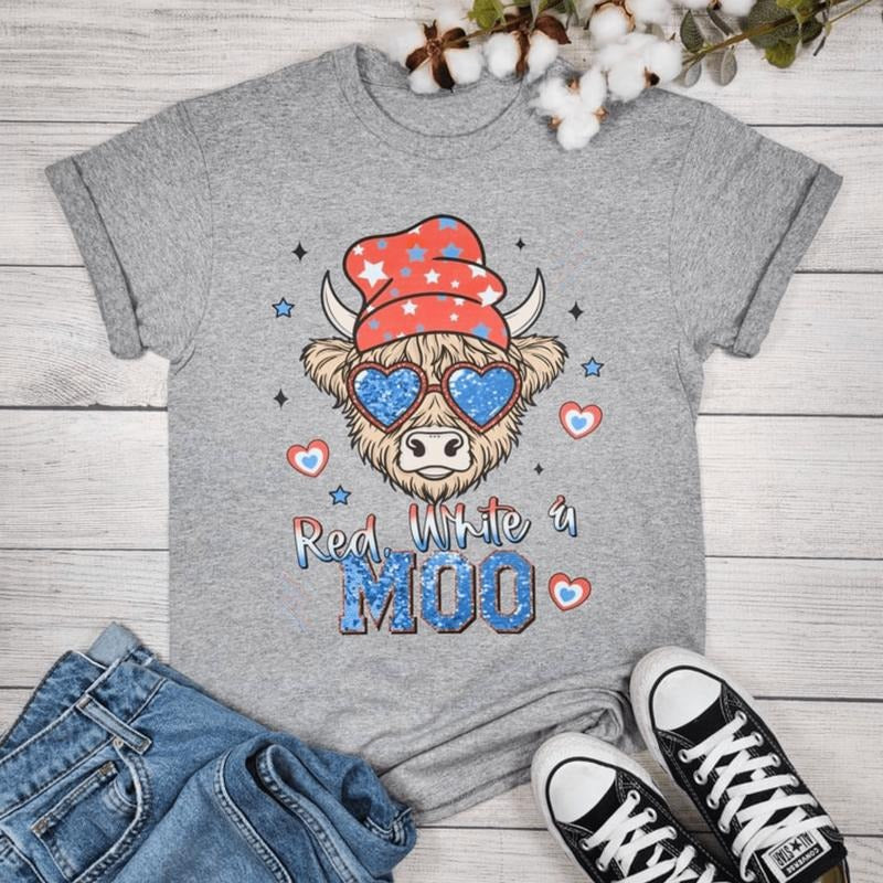 Red, White and Moo Graphic T-shirt Hoodie, Sweatshirt | HypeDripTees.com