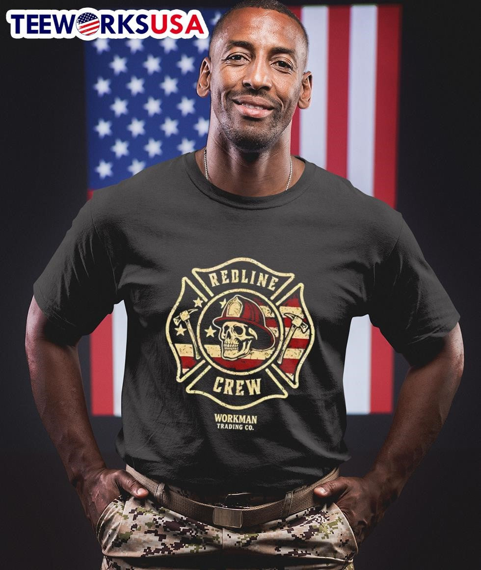 Redline Crew Workman Trading Co Skull Firefighter Shirt