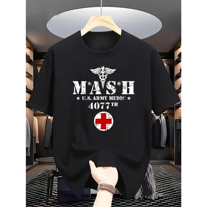Regular Fit Short Sleeve All-Season Men's Casual MASH U.S. Army Medic 4077th Graphic Print Knit Cotton Crew Neck T-Shirt...