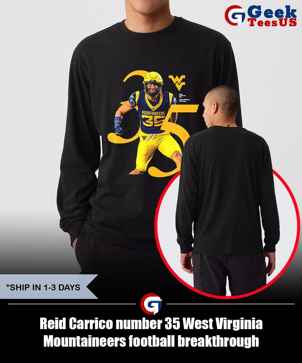 Reid Carrico number 35 West Virginia Mountaineers football breakthrough shirt