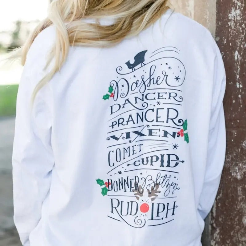 'Reindeer Names' Front & Back Sweatshirt T-Shirts, Hoodie | HypeDripTees.com