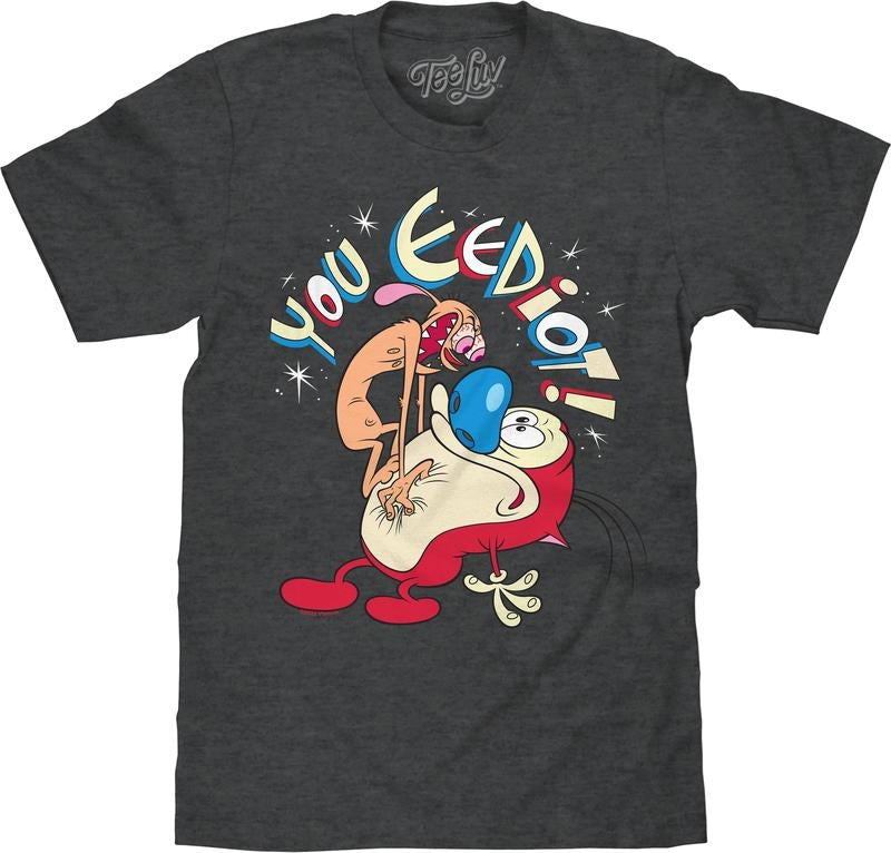 Ren and Stimpy You Eediot T-Shirt - Charcoal Gray Heather Hoodie, Sweatshirt | HypeDripTees.com