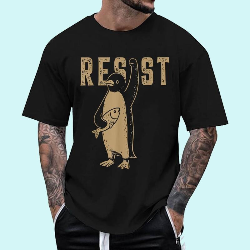 Resist Penguin Activism Graphic Design T-Shirt | Tee For Men and Women, Unisex Cotton Hoodie, Sweatshirt | HypeDripTees.com