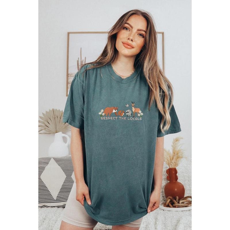Respect Local Wildlife Embroidered Tshirt, Protect National Parks, Camping Outdoors Granola Girl Shirt, Environmental...