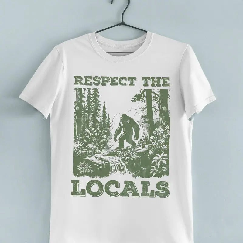 Respect The Locals Big Foot Sasquatch Yeti Walking In The Forest Vintage T-Shirt, Retro 90s Yeti T Shirt, Unisex Funny...