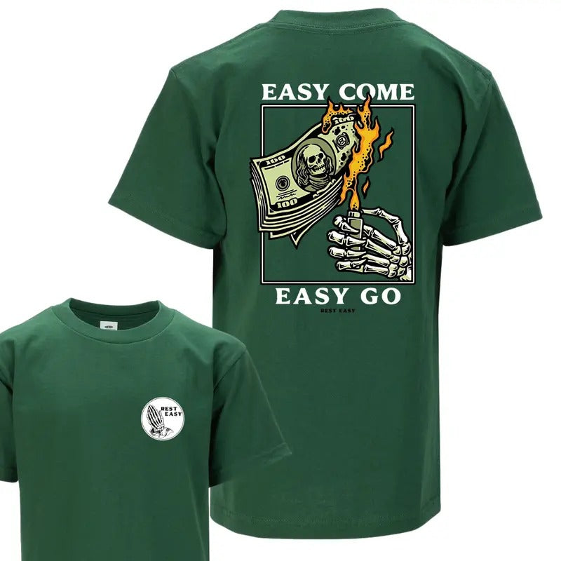 Rest Easy T-Shirt, Easy Come Easy Go Skeleton Design, Casual & Comfy, Perfect Gift for Men & Women, Stylish Unisex...