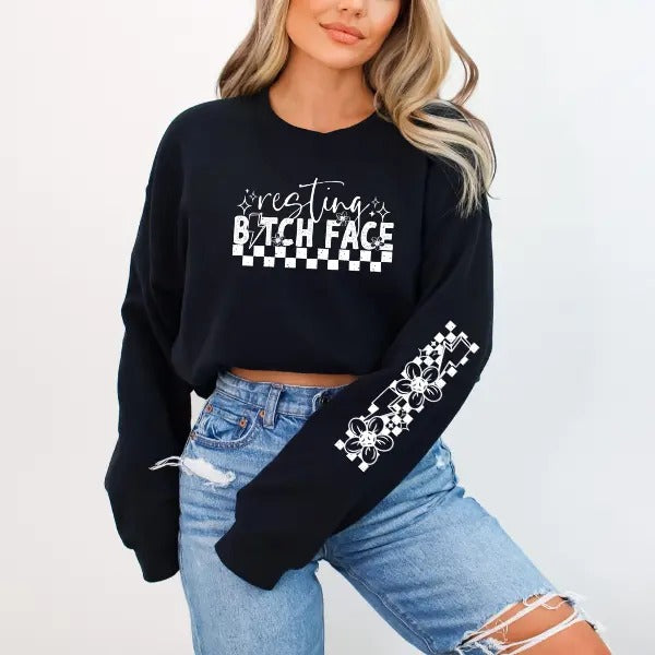 'Resting B*tch Face' & Arm Print with Leg Graphics' Mix & Match Sweatpants Set, Long Sleeve Crewneck, Hoodie, T Shirt,...