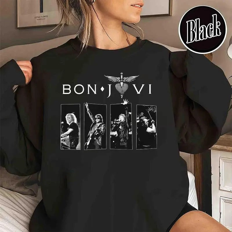 Retro 80s Rock FAnB0n J0v1 Doodle Art Sweater, Vintage Legends B0n J0v1 Album Lyric Art Tattoo T-Shirt, Gift for Women,...
