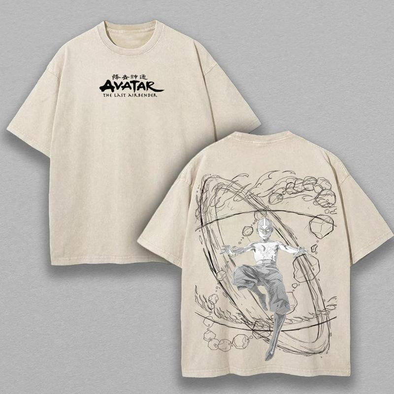 Retro Aang Mineral Wash T-Shirt, The Last Air Nomad Wash Tee, Avatar Anime Shirt, Air Bender Shirt, Simple Style, Soft...