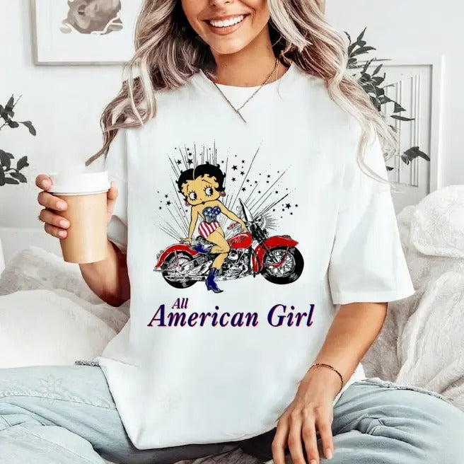 Retro All American Girl Shirt, Betty Boop Tee Shirt, Betty Boop Tshirt, Betty Boop Sweatshirt, Trendy Shirt Hoodie