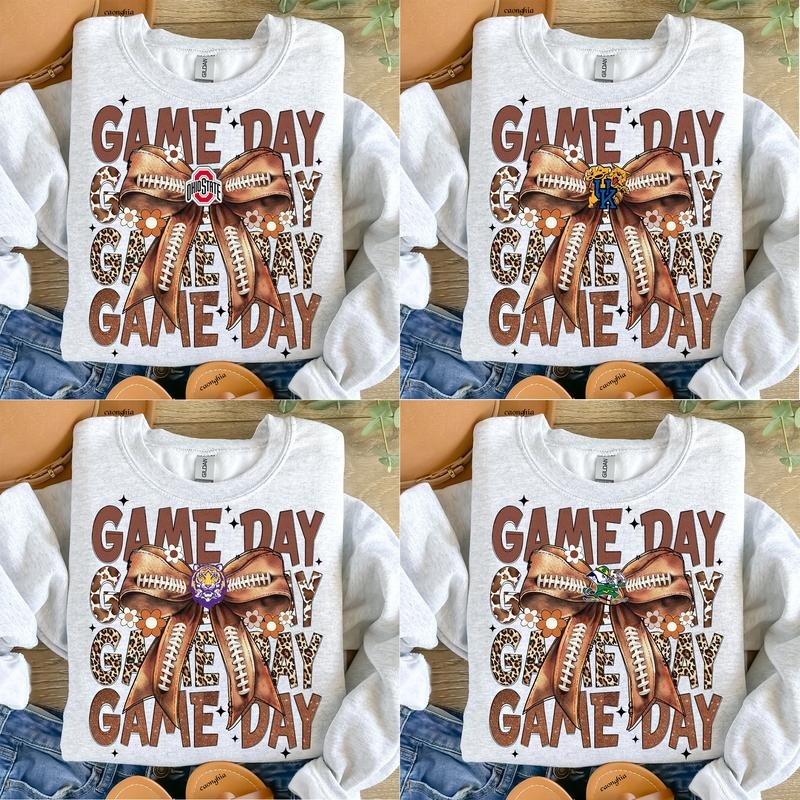 Retro All College Football Coquette Bow Game Day Ash grey Sweatshirt, Fall Crewneck Off-white Unisex Hoodies & Sweaters...