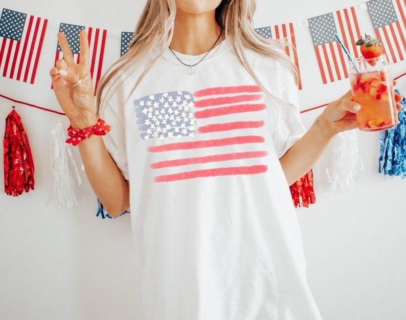 Retro America Shirt, American Flag, 4th Of July Shirt, Fourth Of July, Patriotic USA Gift, Women's Graphic Tee, USA Shirt...