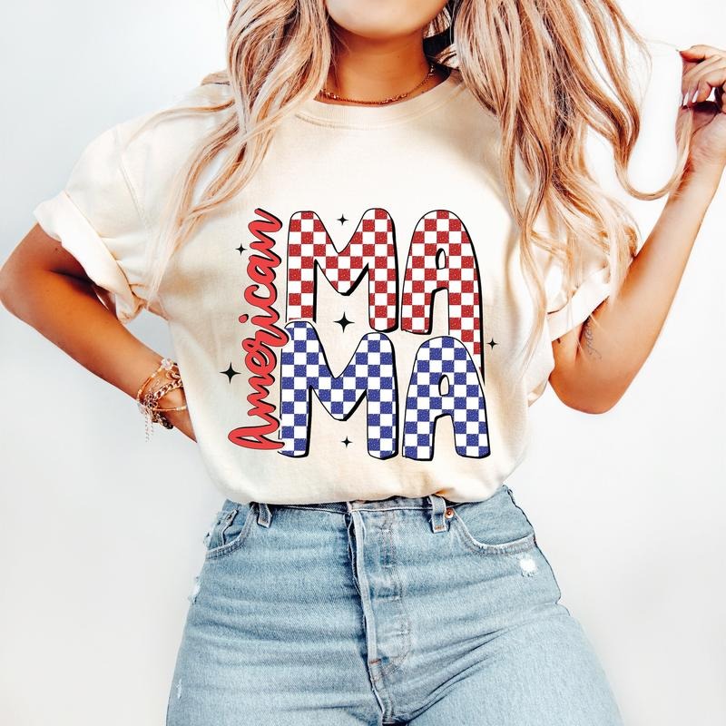 Retro American Mama T-Shirt, Fourth of July T-Shirt, 4th of July T-Shirt, Patriotic Hoodie, Sweatshirt | HypeDripTees.com