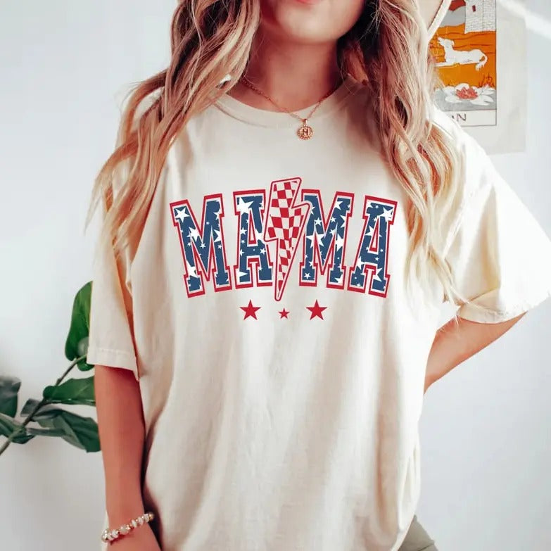 Retro American Mama T-shirt, 4th of July , Fourth of July , Mama T-shirt, 4th of July Mama , USA Flag, USA Shirt Top...