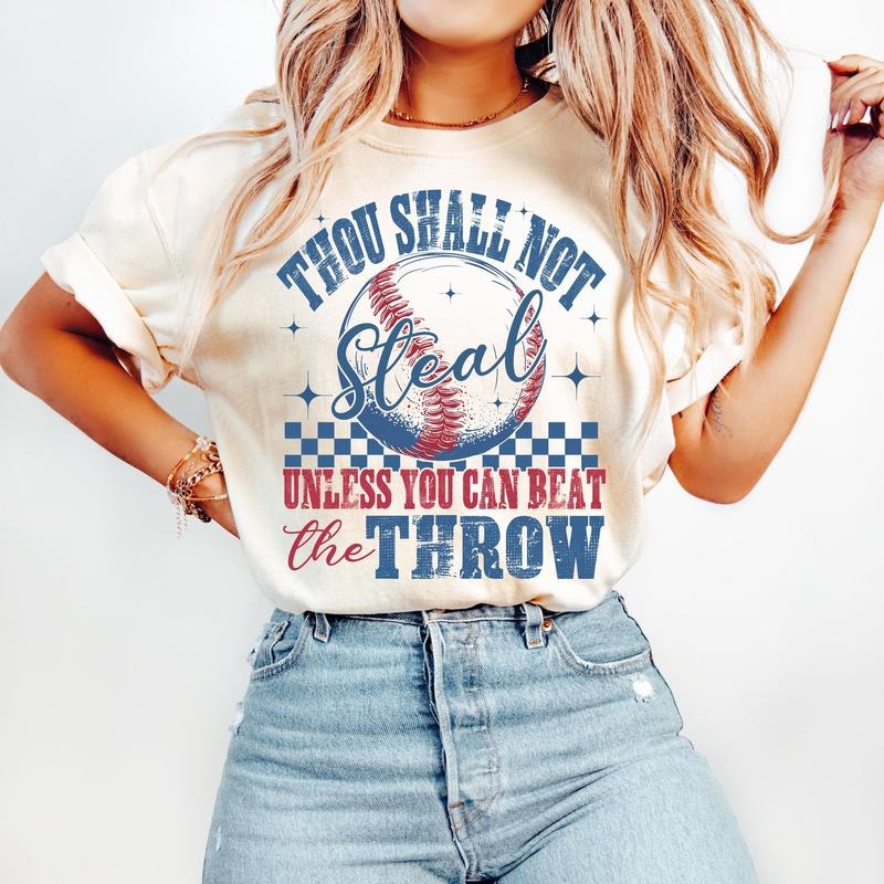 Retro Baseball T-Shirt, Funny Baseball T-Shirt, Thou Shall Not Steal, Game Day T-Shirt, Checkered Baseball T-Shirt,...