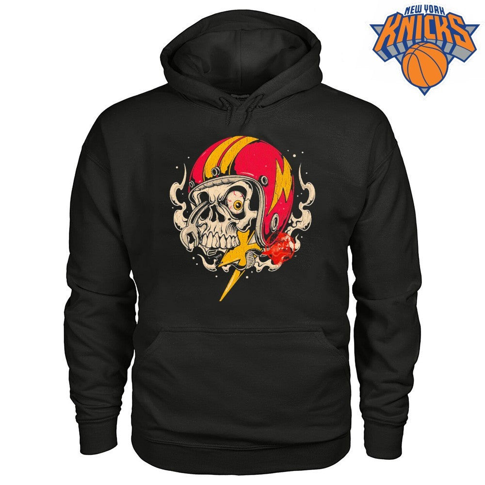 Retro Biker Skull Wearing Pink Lightning Motorcycle Helmet Grunge Graphic Shirt
