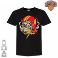 Retro Biker Skull Wearing Pink Lightning Motorcycle Helmet Grunge Graphic Shirt