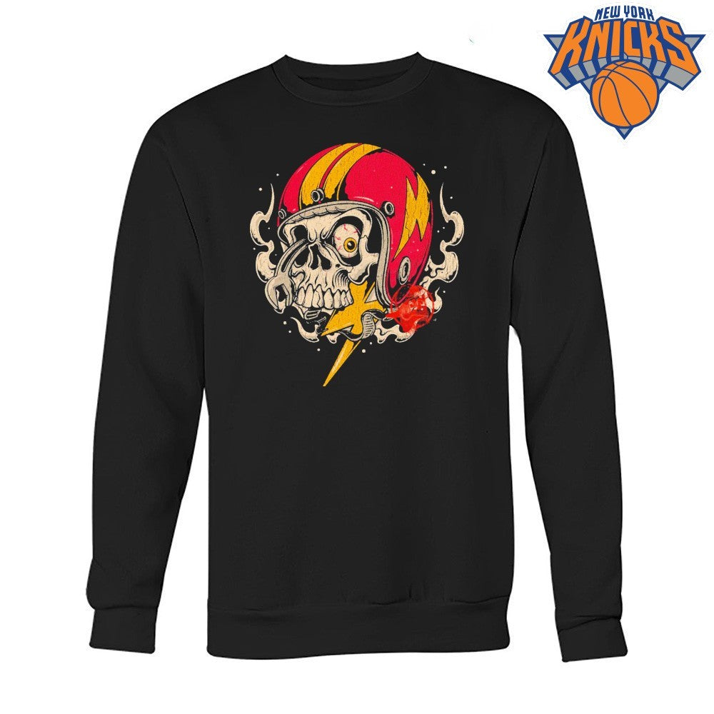 Retro Biker Skull Wearing Pink Lightning Motorcycle Helmet Grunge Graphic Shirt